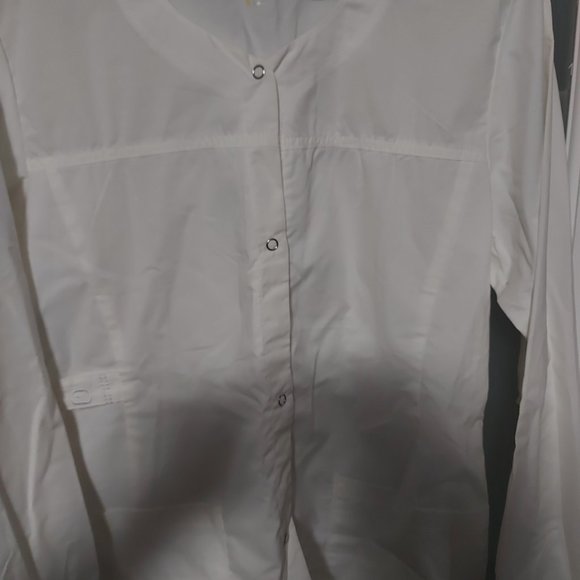 WonderWink WonderFlex Women White Scrub Top Long Sleeve Button Snap Sz Small - Picture 7 of 10